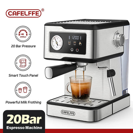 Cafelffe Espresso Coffee Machines Stainless Steel with Milk Frother Steam Wand Semi-Automatic Cappuccino Maker 20Bar Cafetera