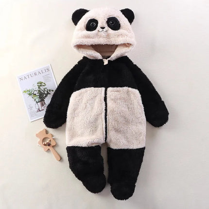 2025 Autumn Winter Baby Romper Cartoon Fluffy Panda Rabbit Bear Jumpsuit  Boys Girls Soft Warm Cotton Outwear Clothes