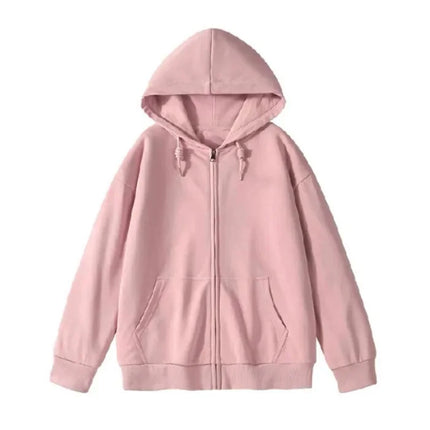 Women's Oversize Hoodie Jacket Thickened Cotton Polyester Zipper Cardigan Fleece Outerwear Lazy Style Solid Color Coat