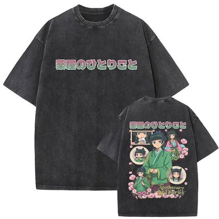Japanese Anime The Apothecary Diaries Washed Vintage T Shirt Maomao Graphic T-shirt Men Women Cartoon Manga Funny T-shirts Tops