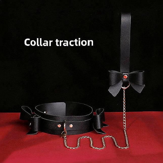 Elegant SM Bowknot Bondage Set Delivers Collar Leash Gag Handcuffs Ankle Cuffs And Whip For Sensual Roleplay Costume Exploration