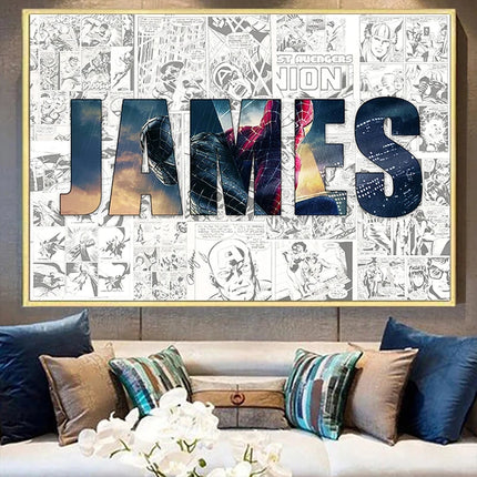 Personalised Custom NAME Word Art Print Marvel Superhero Character Posters Avenger Canvas Painting Wall Art Customize Home Decor