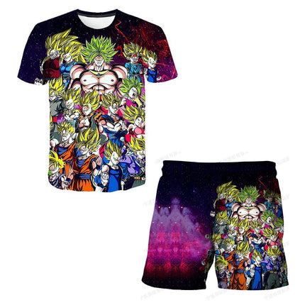 Japanese cartoon Dragon Ball Z T-shirt children's top T-shirt shorts two-piece set for summer boys T-shirt+shorts beach pants