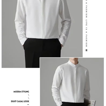 New Autumn Men's Shirt Lightweight Chic Korean Style Slim Fit Ice Silk Long Sleeve Casual Business Shirt Trendy