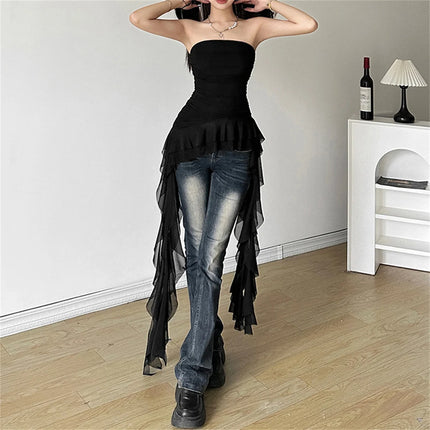 Fashion 2025 Ribbon Chest Top Women Spring Summer New Sexy Solid Vest Female Sleeveless Sweet Y2k Streetwear Lady Party Club