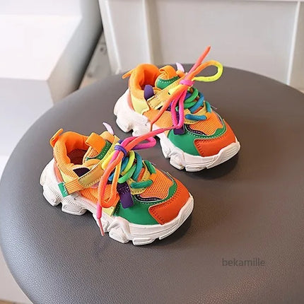 Girls & Boys Casual Sneakers Soft Sole Sports Shoes For Child Autumn colorful