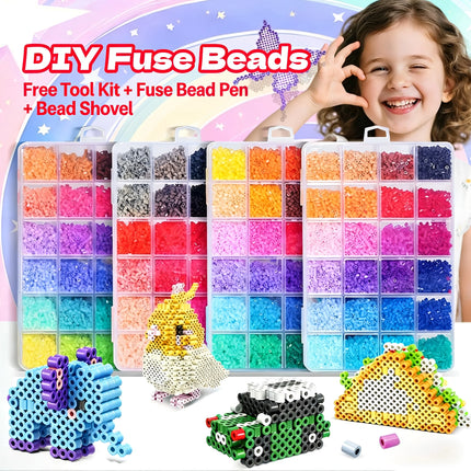 Bestseller 24/48 Colors Fuse Beads Complete Set, 2.6mm Perler Beads for 3D DIY Craft, with Ironing Papers, Gift for Kids Teens