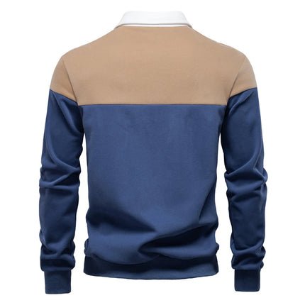 2025 New Arrival Long-Sleeve Polo-Collar Sweatshirt for Men, High-Quality Patchwork Casual Top