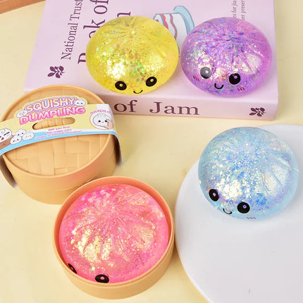 Hot Glitter Dumpling Squishy with Box Dumplings Sensory Squeeze Toy for Stress Relief Fans Gift