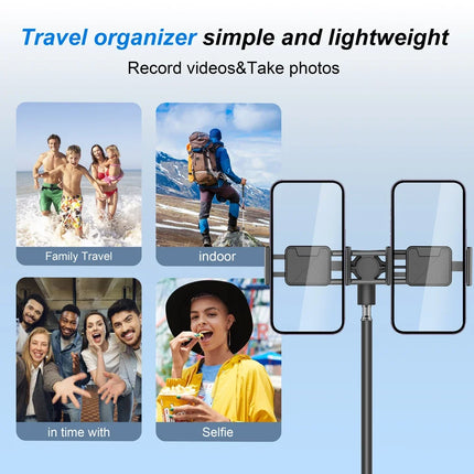 Dual Phone Tripod Stand 1.6M Adjustable with Clip for Live Video Recording Portable Floor Holder Support 2 Phone Simultaneously