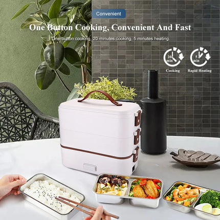 Portable Stainless Steel Electric Lunch Box with Rice Warmer Insulated Household Cooking Student Japanese Style Food Container