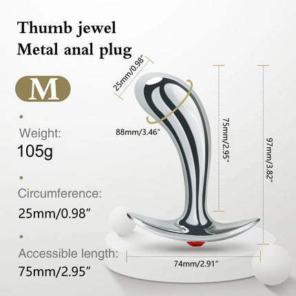 1Pcs, Metal thumb anal plug three sizes, jewel base design outdoor anal plug, outdoor dildos, adult sex toys