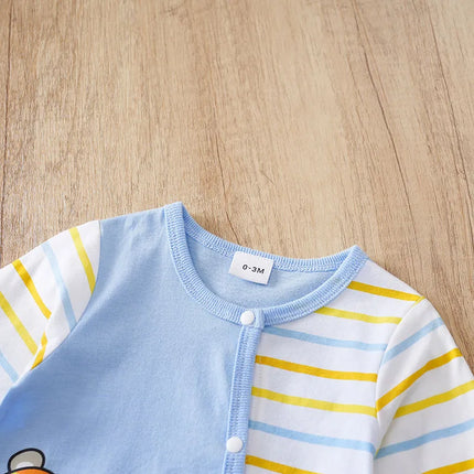 Newborn Baby Clothes cotton 0-12 Months blue Flying bear stripe print Spring and autumn Long Sleeve unisex Kids Jumpsuit Pyjama