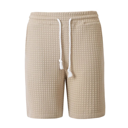 Men Waffle Textured Casual Shorts Elastic Drawstring Waist Breathable Summer Street Daily Travel Outdoor Workout Walking Shorts