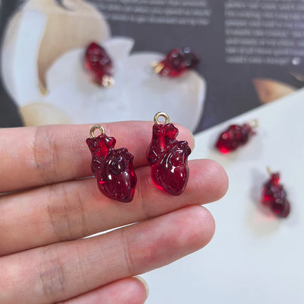 10pcs Simulation Wine Red Cardiac Organ Resin Charms Hallowmas Pendant For Jewelry Make DIY Cute Earring Necklace Bracelet Charm