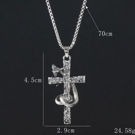 Vintage Cross Pendant Necklace Unisex Versatile Simple Long Sweater Chain Hip Hop Accessory