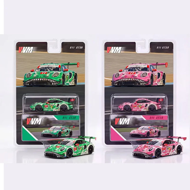 Vvm Zecar 1:64 Porsch 911 Gt3r Green/Pink Dinosaur Simulation Alloy Miniature Die-casting Car Model Custom Collection Toys Gifts