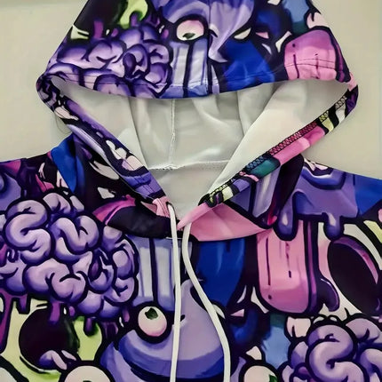 The new men's hoodie set for Spring and Autumn 2025 features a casual fashionable and comfortable 3D graffiti pattern print