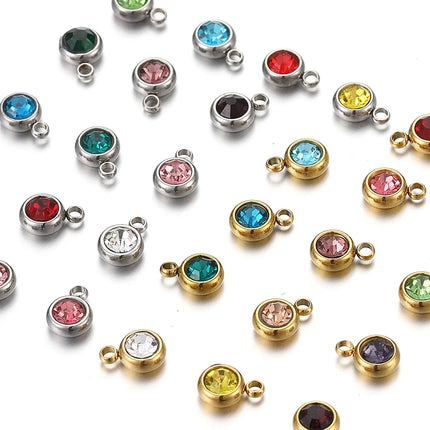 20pcs/lot 6mm Crystal Stainless Steel Rhinestone Charms Birthstone Pendants for Jewelry Making DIY Necklace Bracelet Accessories