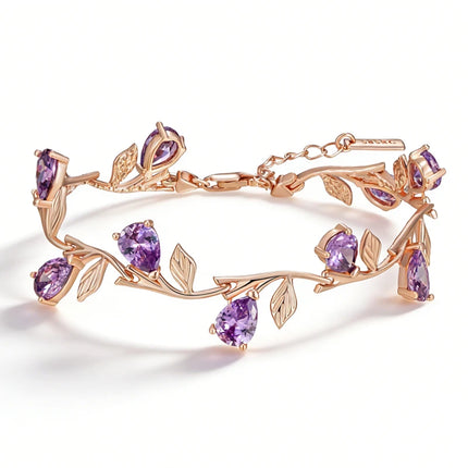 Kinel Luxury 585 Rose Gold Color Petal Bracelet For Women Fashion Shiny Purple Natural Zircon Accessories Ethnic Wedding Jewelry