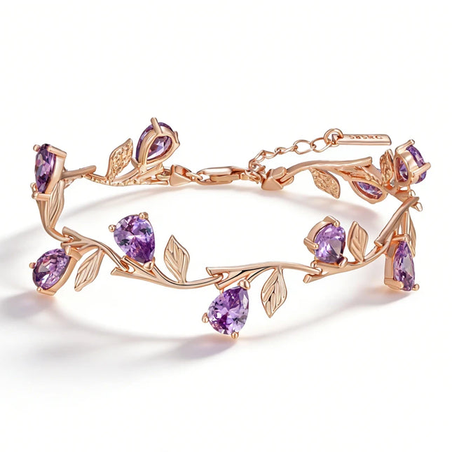 Kinel Luxury 585 Rose Gold Color Petal Bracelet For Women Fashion Shiny Purple Natural Zircon Accessories Ethnic Wedding Jewelry