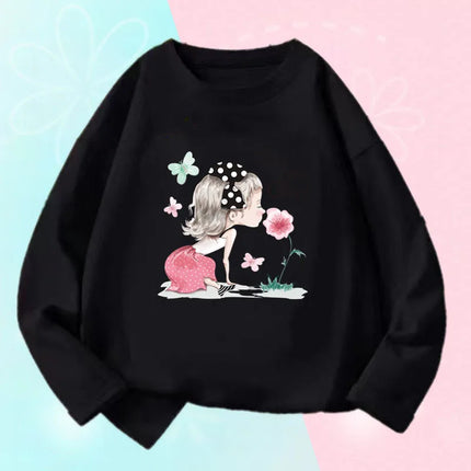 Kids T Shirt Floral Girl with Heart Bicycle Print Tops Girls Casual Cute Graphic Tee Shirt Long Sleeve Cartoon T-shirts