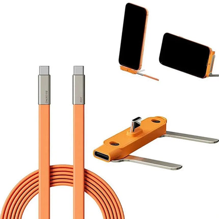 240W PD Type C Fast Charging Cable Foldable Bracket 2-in-1 Data Cable Phone Stand Charge Wire For iPhone Macbook Xiaomi Samsung