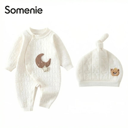 Somenie 2026 new Baby Jumpsuit Clothes Winter Thickening 100% Cotton  Boys Girls Bear Romper Infant Onesie Spring Trend