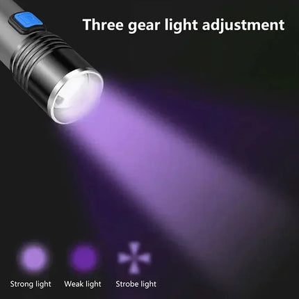 Mini LED 395nm UV Flashlight Rechargeable Waterproof Black Light Torch for Pet Urine Stain Detection Scorpion and Fluorescent