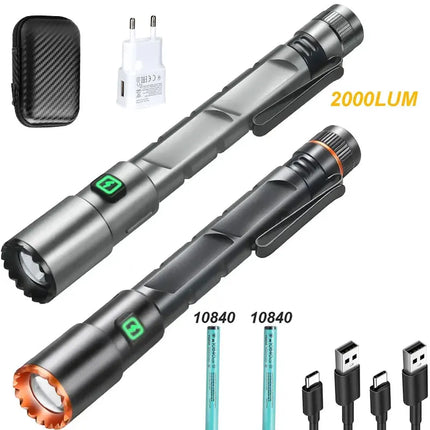 Mini Portable LED Flashlight Built-in Battery Torch With Pen Clip Tail Magnet USB Rechargeable Outdoor Camping Fishing Lantern