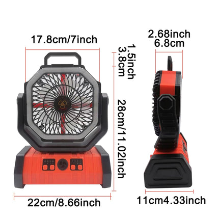 Multi-functional 30000mAh Outdoor Fan with 270° Rotation 3 Brightness LED Lights USB Rechargeable for Camping Fishing Hiking Fan