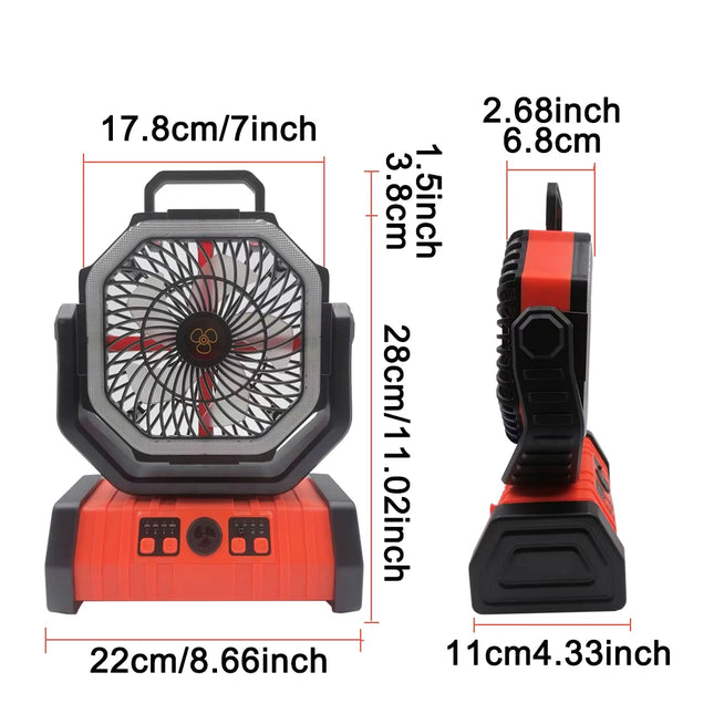 Multi-functional 30000mAh Outdoor Fan with 270° Rotation, 3 Brightness LED Lights, USB Rechargeable for Camping, Fishing, Hiking