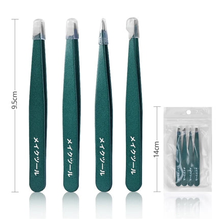4-Piece Stainless Steel Tweezer Set Unisex Professional Precision for Facial Hair Eyebrows Ingrown Hair & Splinters Durable & Er