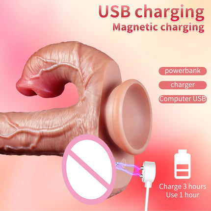 Realistic Lip Biting Vibrator Dildo Telescopic Female Vaginal Penetration Masturbator Anal Plug Penis Heated Sex Toys For Women
