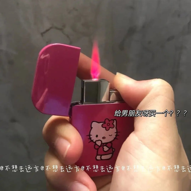 Butane Gas Lighter Katie Cat Pink Flame Windproof Inflatable Lighter Cigarette Accessories Women's Lighter Small Gift