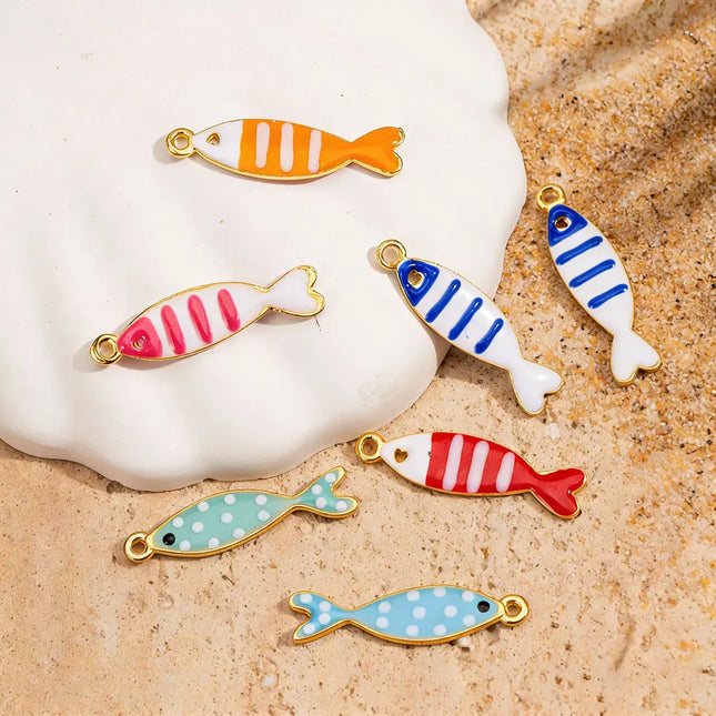 6/12pcs Stainless Steel Small Fish Enamel Pendant for DIY Jewelry Making Accessories Findings Ocean Necklace Earrings