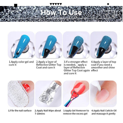 LILYCUTE 7ml Reflective Top Coat Reflective Glitter Gel Nail Polish Semi Permanent Soak Off UV Gel Nail Art Design For Manicure