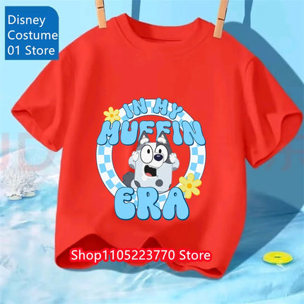 Autumn Winter Kids Bluey Short Sleeve T-Shirt Cartoon Printed Soft Tee Comfortable Daily Wear for Boys Girls