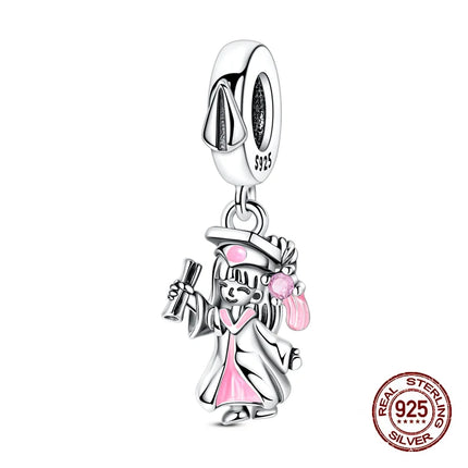 100% 925 Sterling Silver Graduation Season Series Owl Bachelor's Hat Charms Beads Fit 3mm 925 Original Bracelets DIY Jewelry