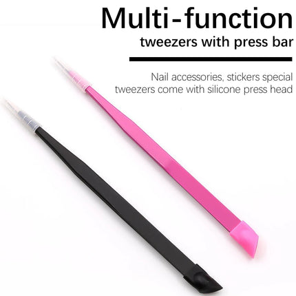 14.6cm Long Multi-function Double Sided Tweezers Silicone Pressing Head Nail Tweezers Sticker Rhinestones Picker Manicure Tools