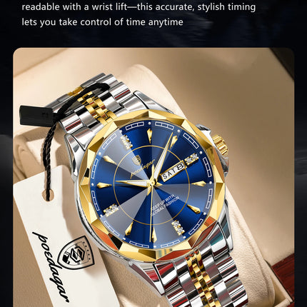 POEDAGAR Luxury Man Clock Business Waterproof Luminous Date Week Watches For Men Quartz Stainless Steel Fashion Men's Wristwatch
