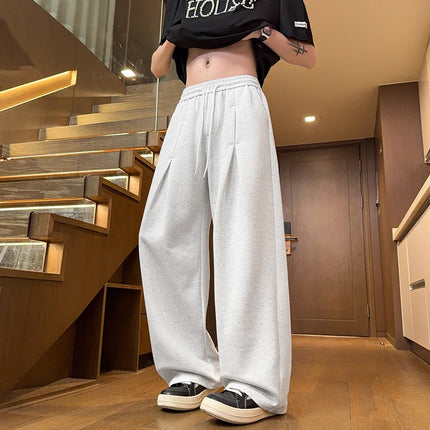 Men's Baggy Sweatpants Wide Leg Drawstring Joggers Pleated Front Loose Fit Stacked Pants Streetwear Y2K Casual Trousers