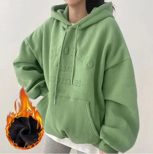 Women Plush Hooded Sweatshirt Oversized Thick Embroidery Casual Pullovers Harajuku Hip Hop Korean Loose Hoodies Sweatshirts