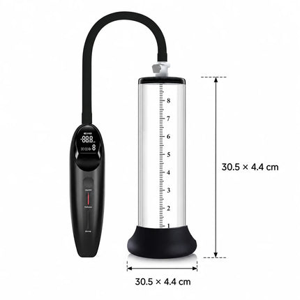 Electric Male Vacuum Pump with Clear Measuring Cylinder Digital Display Black Hose and Man Masturbation Trainer Sex Toy