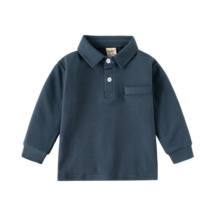 Kids Cotton Uniform Polo Shirt Thicken Warm Winter Full Sleeve Solid Color Boys Tops Fashion Children Turn Down Collar Shirts