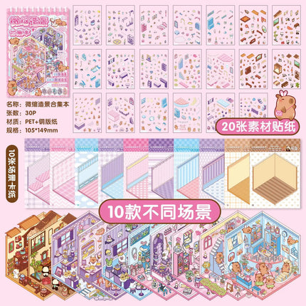 Mr.Paper 30Pcs 3D Miniature Scene Stickers, Layered Diorama Decals for Journal Scrapbooking, Puzzle Craft DIY Stress Relief