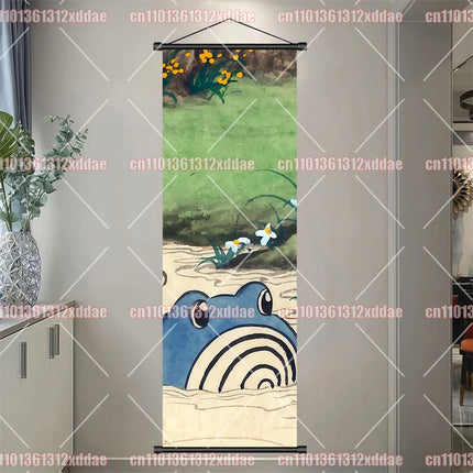 Classic Anime Pokémon Retro Scroll Painting Poliwhirl Pikachu Eevee Charizard Dragonite Squirtle Bulbasaur Creative Poster Gift