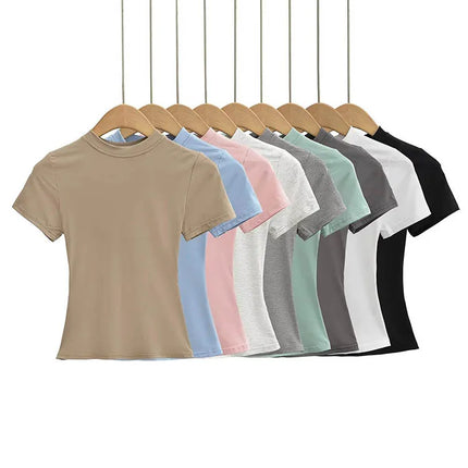 2025 New High Quality Casual T shirt Sexy Slim Short Sleeves Fashion Trend Solid Women Clothing y2k Tops