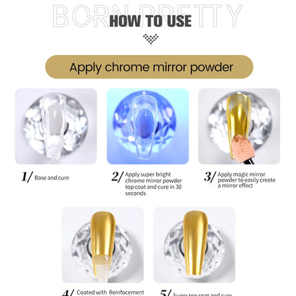 BORN PRETTY 10ml Chrome-Base Gel Polish Metallic Glitter Nail Power Super Shine Soak Off UV LED Functional Gel DIY Nails Art