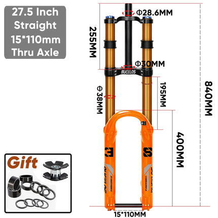 BUCKLOS Bike Air Suspension Fork Travel 180mm Dual Crown MTB 15*110mm Boost Fork 27.5inch 29inch Bicycle Air Suspension Fork